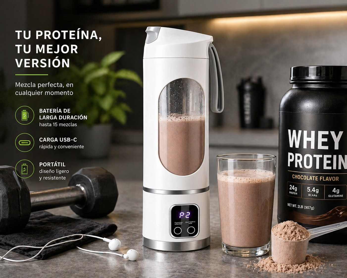 Licuadora Portátil USB 450ml de Alta Potencia – 12 Cuchillas, 3 Velocidades, Recargable, Batidos Perfectos en Segundos en Casa o Gym